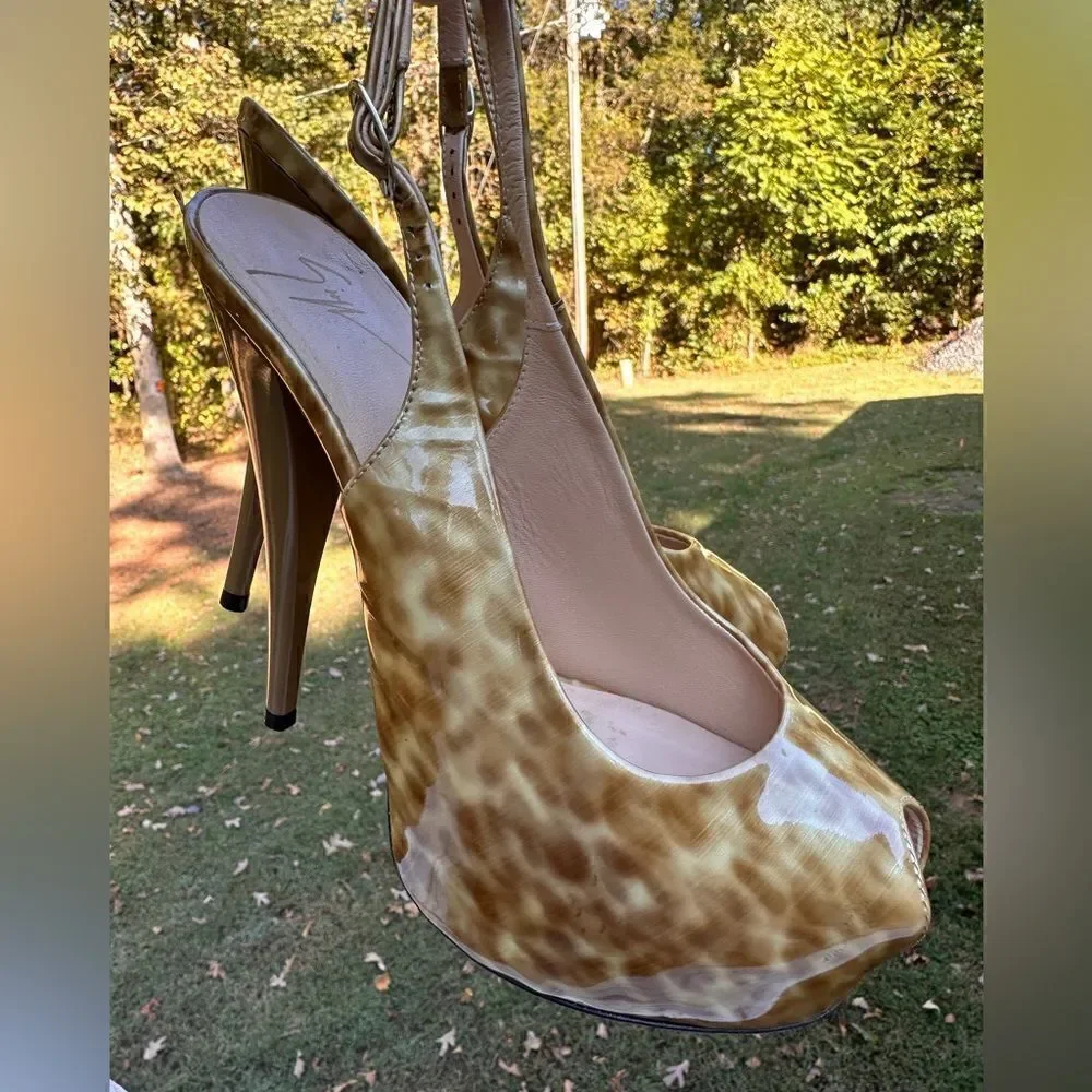 Giuseppe Zanotti Patent Leather Peep-Toe Slingback Heels - Size 38